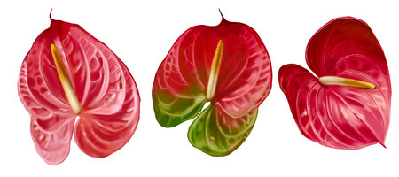 Realistic set of anthuriums. Watercolor illustration of wedding flowersの写真素材