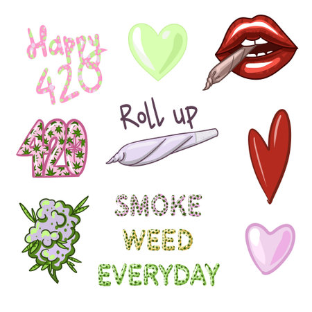 Set of Marijuana. Legalize cannabis. smoking weed. Vector illustration of weedのイラスト素材