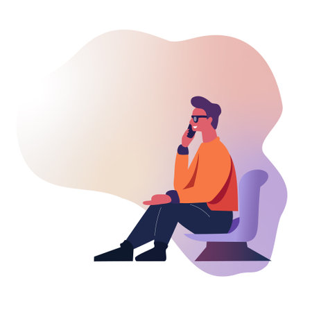 vector illustration of a man. a person sits and talks on the phoneのイラスト素材