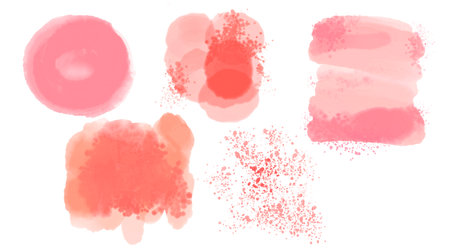 A set of watercolor colored spots. Peach water spots on a white background.の写真素材