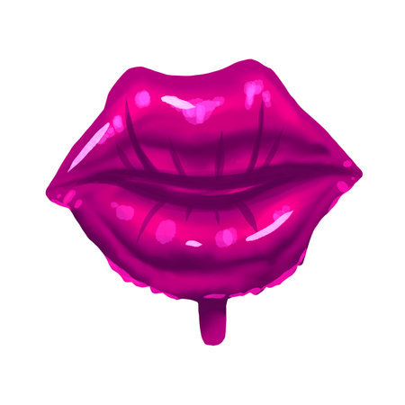 Realistic balloon in the form of womens lips. Watercolor illustration of pink lipsの写真素材