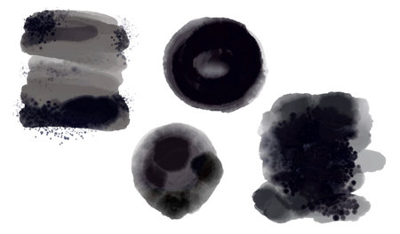 A set of watercolor colored spots. Black water spots on a white background.の写真素材