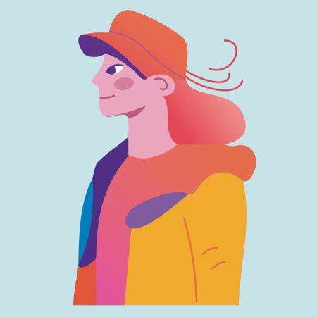 A guy with long hair and a cap. girl in cap vector illustrationのイラスト素材