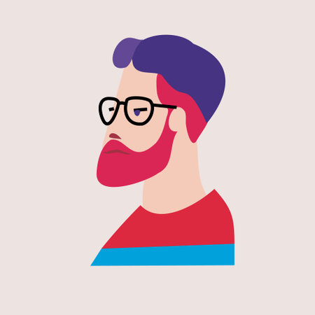 Bright vector illustration of a man with a beard and glassesのイラスト素材
