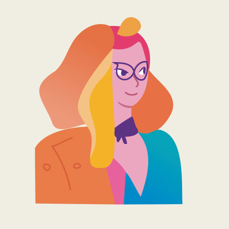 Bright colorful girl with glasses. flat style rainbow girl portrait vectorのイラスト素材