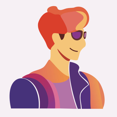 Flat illustration of a guy smiling in profile. Red-haired man in sunglasses vector illustrationのイラスト素材