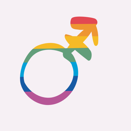 Symbolism of the hermaphrodite. Androgyne is a gender symbol. Rainbow color vector illustrationのイラスト素材