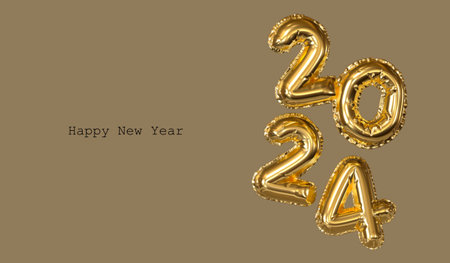 2024 New Year. 3D illustration of numbers 2024. beige background, gold numeralsの写真素材