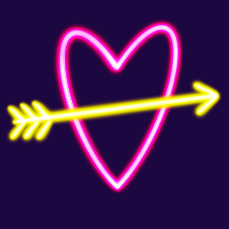 neon heart glowing desktop icon, neon sticker, heart neon figure, glowing figure, neon geometrical figuresの写真素材