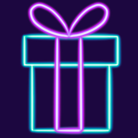gift box glowing desktop icon, neon sticker, neon figure, glowing figure, neon geometrical figuresの写真素材