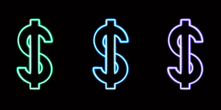 set neon dollars glowing desktop icon, neon money sticker, neon figure, glowing figure, neon geometrical figuresの写真素材
