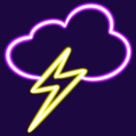 cloud with lightning glowing desktop icon, cloud with lightning neon sticker, neon figure, glowing figure, neon geometrical figuresの写真素材