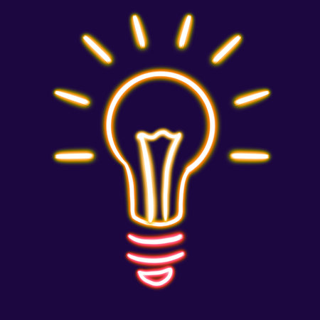 idea glowing desktop icon, lamp neon sticker, neon figure, glowing figure, neon geometrical figuresの写真素材