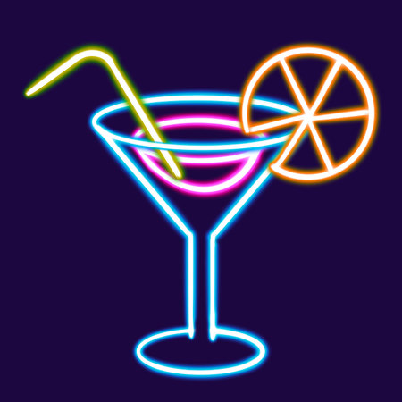 cocktail glowing desktop icon, juice neon sticker, neon figure, glowing figure, neon geometrical figuresの写真素材