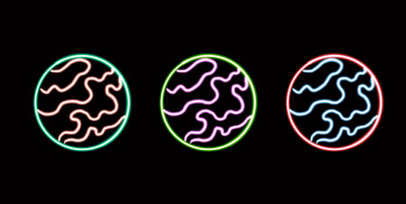 neon planets glowing desktop icon, space neon sticker, neon figure, glowing figure, neon geometrical figuresの写真素材