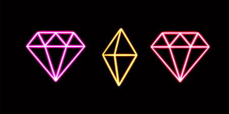 neon brilliant diamond symbol glowing desktop icon, neon sticker, neon figure, glowing figure, neon geometrical figuresの写真素材