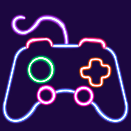 neon joystick glowing desktop icon, game remote neon sticker, gamer neon figure, glowing figure, neon geometrical figuresの写真素材