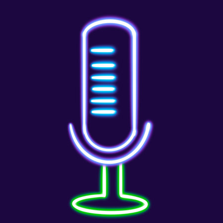 microphone glowing desktop icon, podcast neon sticker, neon figure, glowing figure, neon geometrical figures . high quality illustrationの写真素材
