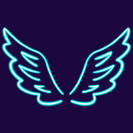 angel wings glowing desktop icon, neon sticker, neon figure, glowing figure, neon geometrical figuresの写真素材