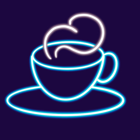 neon cup of hot coffee glowing desktop icon, cup of hot tea neon sticker, neon figure, glowing figure, neon geometrical figuresの写真素材