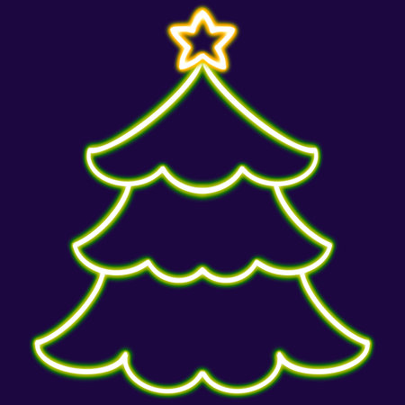 green Christmas tree with a star glowing desktop icon, Christmas tree neon sticker, neon figure, glowing figure, neon geometrical figures . high quality illustrationの写真素材