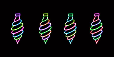Christmas tree toy glowing desktop icon, Christmas tree ball neon sticker, neon figure, glowing figure, neon geometrical figures . high quality illustrationの写真素材
