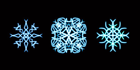 snowflake glowing desktop icon, neon sticker, neon figure, glowing figure, neon geometrical figures . high quality illustrationの写真素材