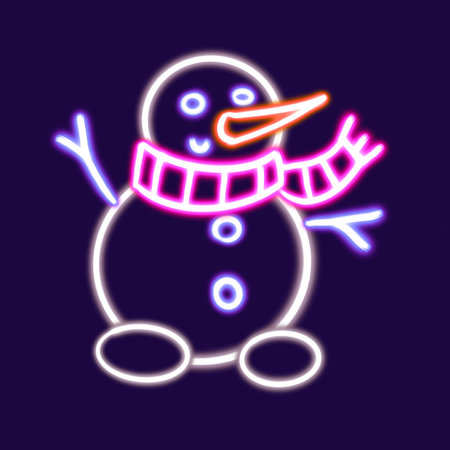 snowman glowing desktop icon, snowman neon sticker, neon figure, glowing figure, neon geometrical figures . high quality illustrationの写真素材