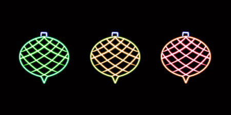 Christmas tree toy glowing desktop icon, Christmas tree ball neon sticker, neon figure, glowing figure, neon geometrical figuresの写真素材