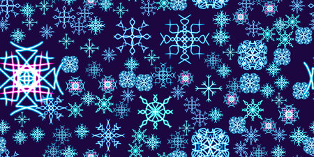 seamless pattern snowflake glowing desktop icon, neon sticker, neon figure, glowing figure, neon geometrical figuresの写真素材