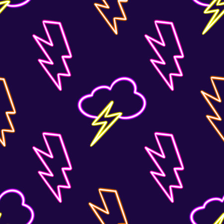 Seamless Neon Clouds Pattern. glowing desktop icon, neon sticker, neon figure, glowing figure, neon geometrical figuresの写真素材