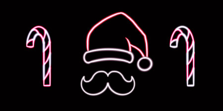 Neon Christmas Candies glowing desktop icon, neon sticker, neon figure, glowing figure, neon geometrical figuresの写真素材