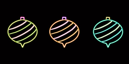 Christmas tree toy glowing desktop icon, Christmas tree ball neon sticker, neon figure, glowing figure, neon geometrical figuresの写真素材