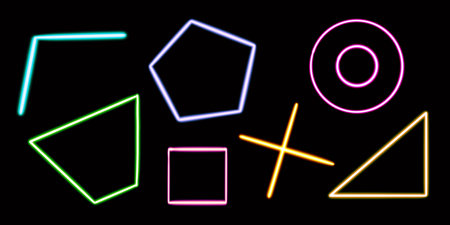 set glowing desktop icon, neon set geometric sticker, neon geometric figure, glowing figure, neon geometrical figuresの写真素材