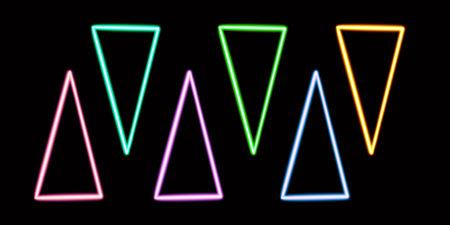 set triangle glowing desktop icon, neon triangle sticker, neon figure, glowing figure, neon geometrical figuresの写真素材