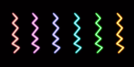 glowing stripe desktop icon, neon ribbons sticker, neon figure, glowing figure, neon geometrical figuresの写真素材