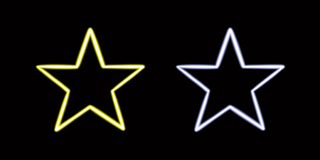 set geometric star shape glowing desktop icon, neon star sticker, neon figure, glowing figure, neon geometrical figuresの写真素材