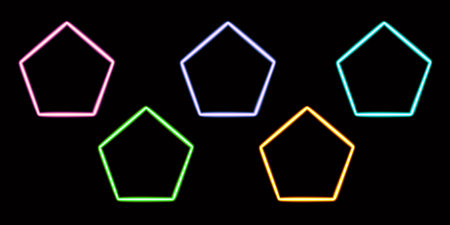 set pentagon glowing desktop icon, neon pentagon sticker, neon figure, glowing figure, neon geometrical figuresの写真素材