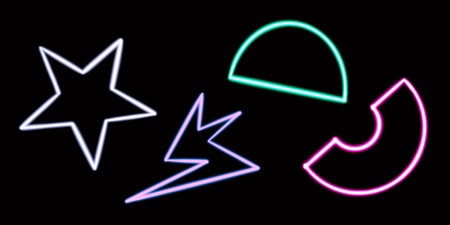 set glowing desktop icon, neon set geometric sticker, neon geometric figure, glowing figure, neon geometrical figuresの写真素材