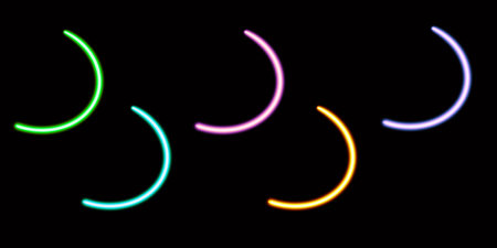 set geometric semicircle glowing desktop icon, neon geometric semicircle sticker, neon figure, glowing figure, neon geometrical figuresの写真素材