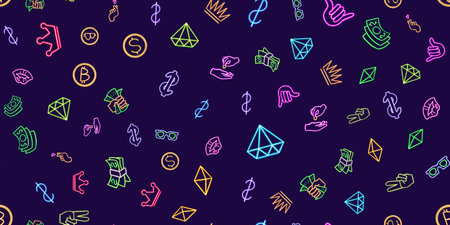 Neon Finance Seamless Pattern, glowing desktop icon, neon sticker, neon figure, glowing figure, neon geometrical figuresの写真素材