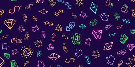 Neon Finance Seamless Pattern, glowing desktop icon, neon sticker, neon figure, glowing figure, neon geometrical figuresの写真素材