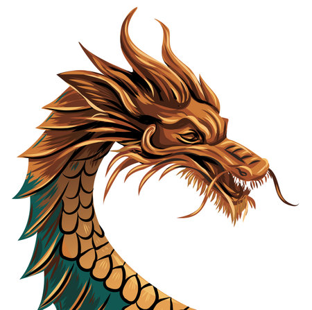 Gold Dragon. New Year banner. poster vector golden Dragon. Chinese 2024 symbols of Chinese New Year - dragon. Magic animalのイラスト素材