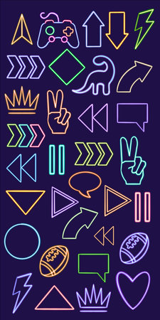 set glowing desktop icon, neon set geometric sticker, neon geometric figure, glowing figure, neon geometrical figuresの写真素材