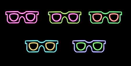 Sunglasses glowing desktop icon, neon sticker, neon figure, glowing figure, neon geometrical figuresの写真素材