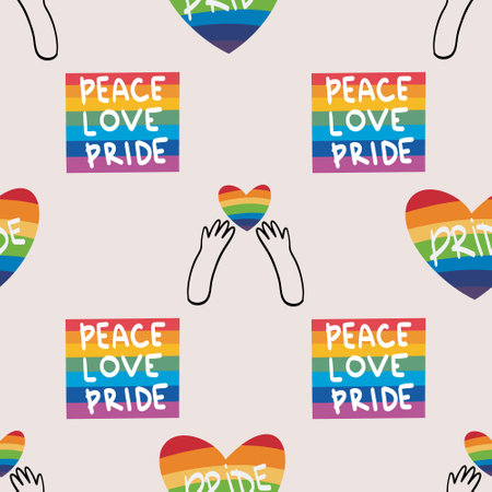 seamless pattern LGBTQ Pride Parade Set. Vector illustration of a gay pride parade. A group of people participating in the Pride parade. LGBT communityのイラスト素材