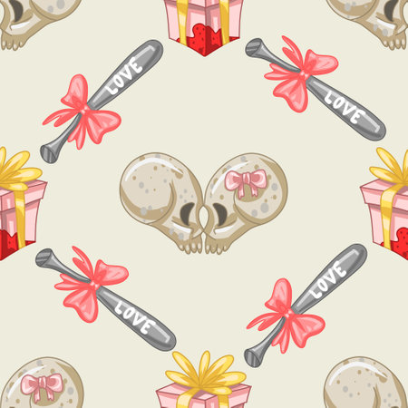 Creepy Valentine seamless pattern, Spooky Valentine, Pastel Goth digital stickers, Alternative Valentine day vector EPS10のイラスト素材