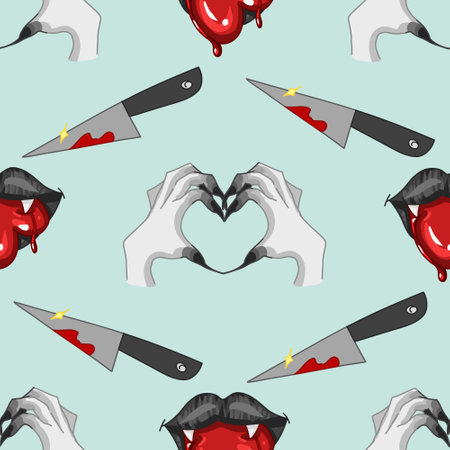 Creepy Valentine seamless pattern, Spooky Valentine, Pastel Goth digital stickers, Alternative Valentine day vector EPS10のイラスト素材