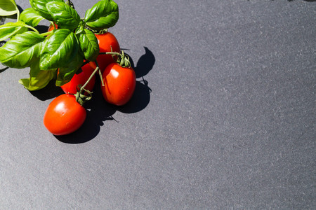 tomatoes with basilの写真素材