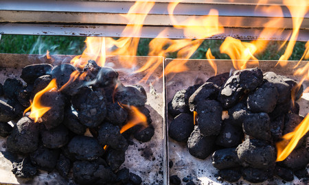 burning coals for BBQの写真素材